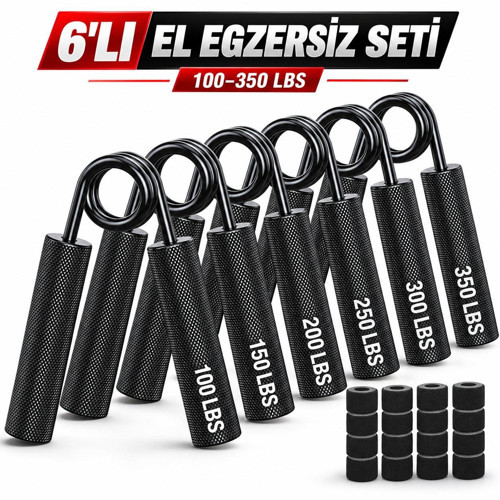 6’lı El Yayı Seti 45-159 Kg Ayarlanabilir Kavrama Güçlendirici Metal Hand Grip Siyah