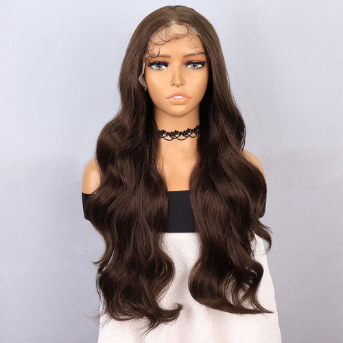Koyu Kumral Fiber Sentetik Front Lace Tül Peruk