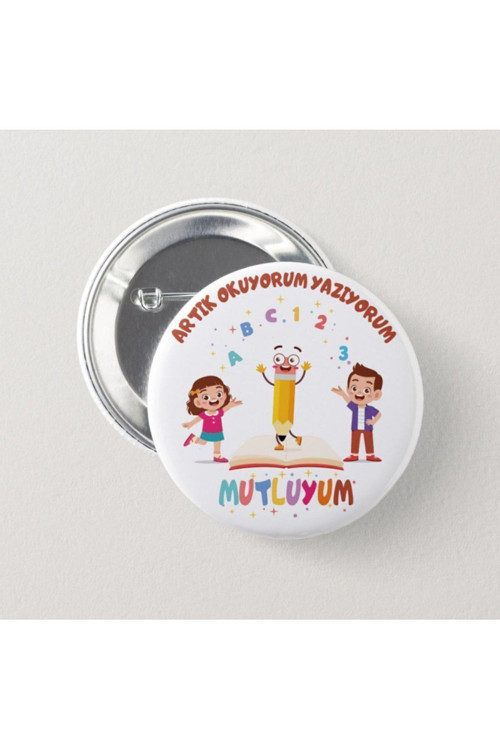 Artık Okuyorum Yazıyorum (MUTLUYUM) Çocuk Iğneli Rozet 2 Adet