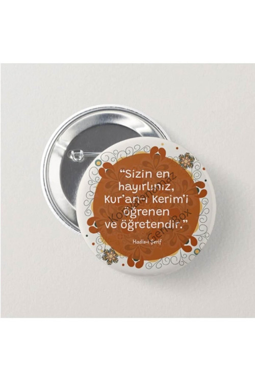 Yapraklı Çiçek Desenli Hadisi Şerif - İğneli Rozet (20 Adet)