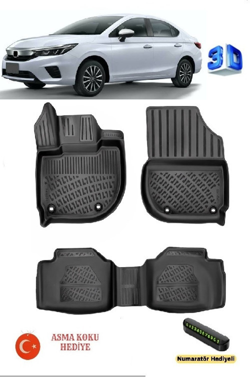 Honda City 2021 Sonrası Uyumlu 3D Havuzlu Paspas ASMA KOKU VE NUMARATÖR HEDİYELİ