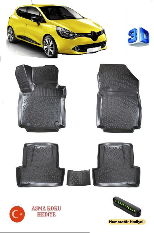 Renault Clio 4 2012-2019 Yılları Arası Uyumlu 3D Havuzlu Paspas ASMA KOKU VE NUMARATÖR HEDİYELİ
