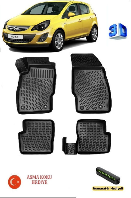 Opel Corsa D 2006-2014 Yılları Arası Uyumlu 3D Havuzlu Paspas ASMA KOKU VE NUMARATÖR HEDİYELİ