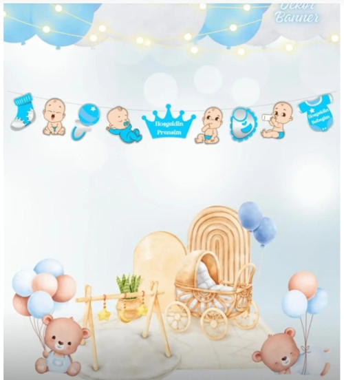 Hoş Geldin Bebeğim Dekor Banner – Mavi Bebek Teması 💙