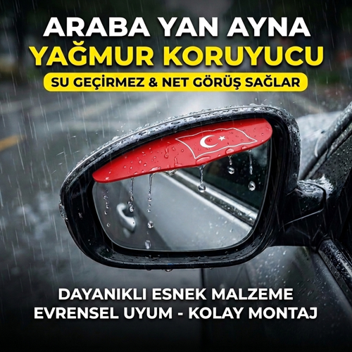 Türk Bayrak Logolu Araba Ayna Yağmur Koruyucu Rüzgarlık - Tüm Araçlara Uyumlu Oto Araç Esnek Ayna Siperlik