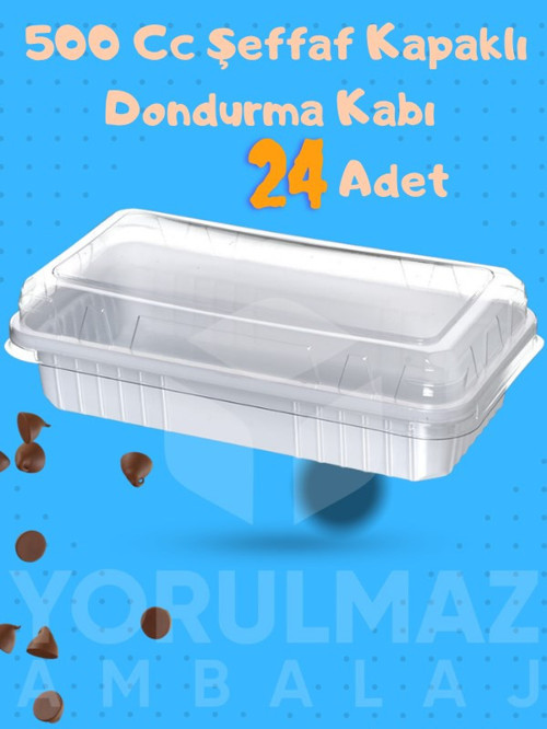 🍨 500 CC Şeffaf Kapaklı Dondurma & Meze Kabı | Kullan At Gıda Kabı 24 Adet