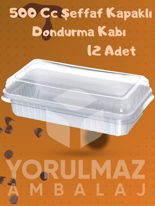 🍨 500 CC Şeffaf Kapaklı Dondurma & Meze Kabı | Kullan At Gıda Kabı 12 Adet