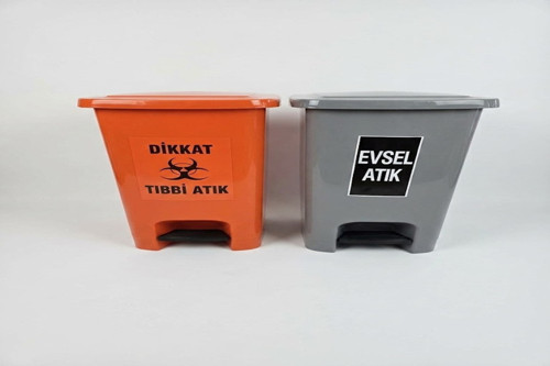Tıbbi Atık Kovası Evsel Atık Kovası 60 + 60 / 120 L Slim Pedallı İç Kovasız