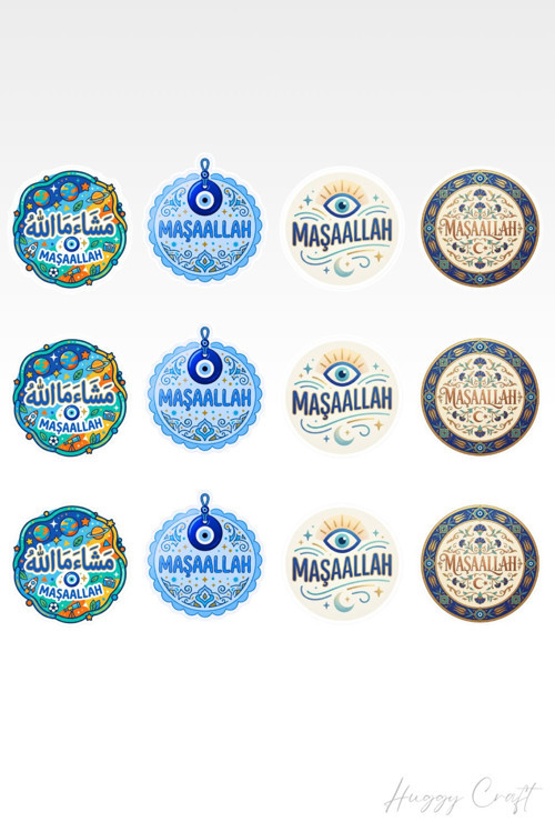Maşallah Temalı 12'li Dekoratif Su Geçirmez Sticker Seti