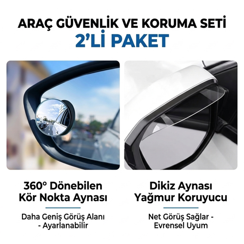 Otomobil Kör Nokta Aynası ve Şeffaf Ayna Yağmur Koruyucu Set - Evrensel Uyumlu Güvenli Sürüş Seti