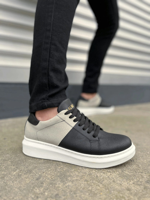 Tsoob Bağcıklı Cilt Süet Erkek Günlük Rahat Taban Sneaker Ayakkabı - Gri - Siyah