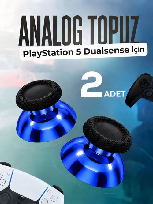 Playstation 5 Dualsense Uyumlu Analog Topuz 2 Adet Başlık PS5 Kol Yedek Parça Mavi Krom