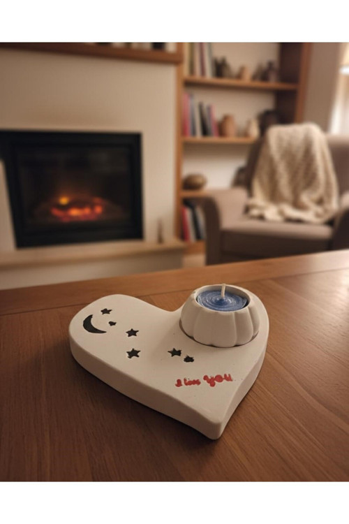 Kalp Tasarımlı Dekoratif Mumluk ve Tealight Mum Seti