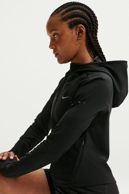 Swift Therma Fit Fitted Womens Jacket Kapüşonlu Reflektörlü Su İtici Kadın Koşu Ceketi Siyah