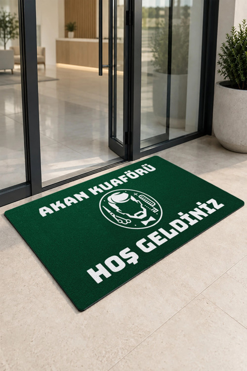 Kapı Önü Paspası 50x90cm Dijital Baskı Kaymaz Kişiye Firmaya Özel Berber Erkek Kuaförü