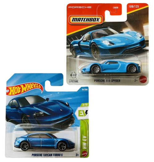 2 Araç Set - Porsche Taycan Turbo S - Mavi & Matchbox Porsche 918 Spyder - Mavi (1/64) JJL01 - JHM71