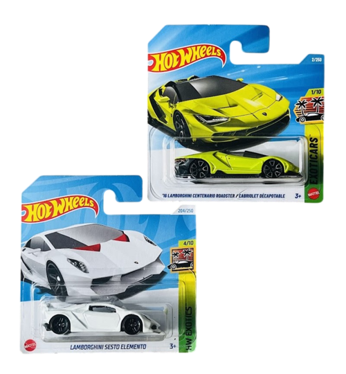 2 Araç Set - Lamborghini Sesto Elemento - Beyaz & '16 Lamborghini Centenario Roadster - Yeşil (1/64) HTC23 - JJK74