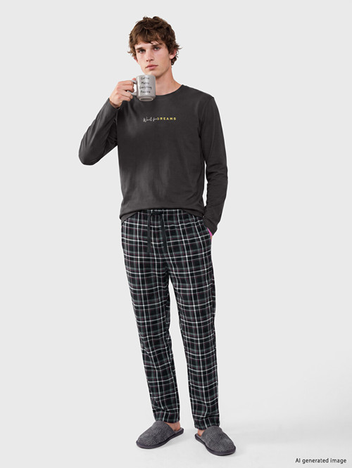 LC WAIKIKI Siyah Regular Fit Ekose Erkek Pijama Takım