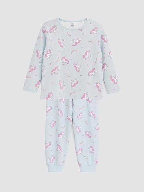 LCW Kids Mavi Desenli Kız Çocuk Pijama Takımı