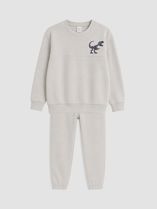 LCW Kids Gri Dinozor Baskılı Erkek Çocuk Eşofman Takımı
