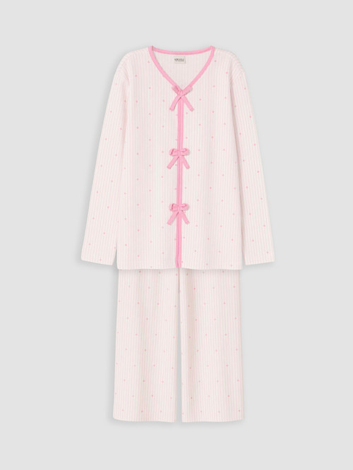 LCW Kids Ekru Fiyonk Detaylı Kız Çocuk Pijama Takım