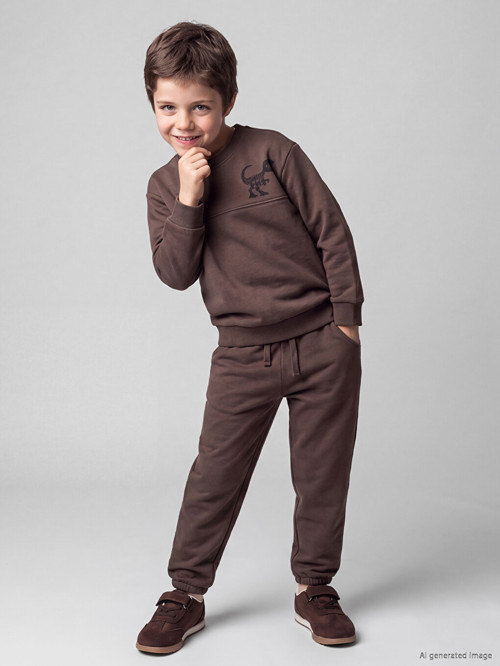 LCW Kids Kahverengi Dinozor Baskılı Erkek Çocuk Eşofman Takımı