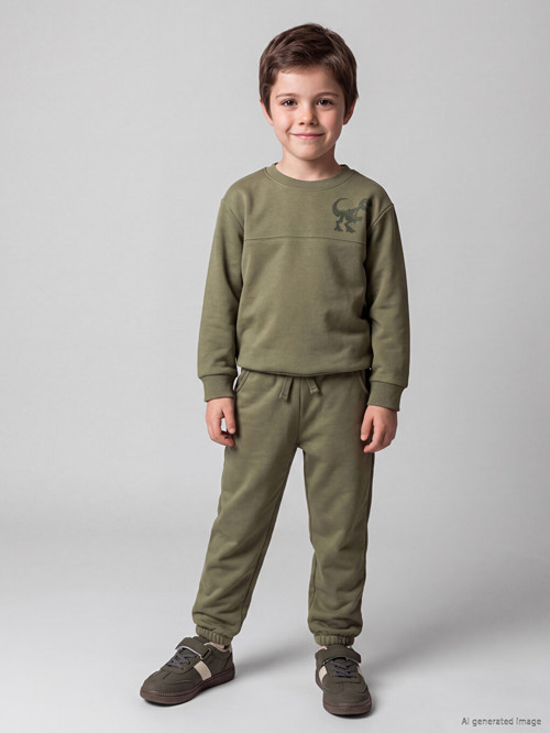 LCW Kids Haki Dinozor Baskılı Erkek Çocuk Eşofman Takımı
