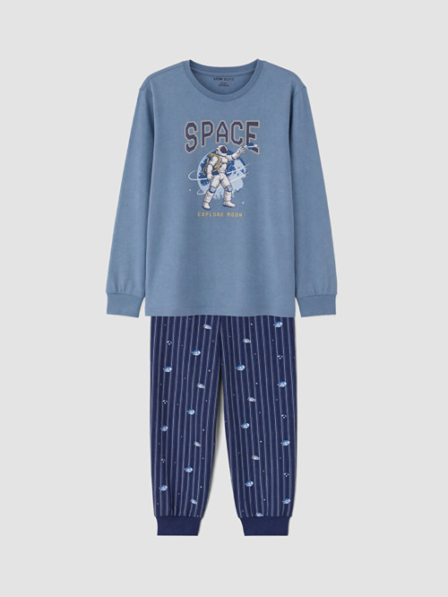 LCW Kids İndigo Baskılı Erkek Çocuk Pijama Takım