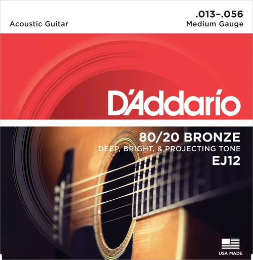 Daddarıo Ej12 Akustik Gitar Tel Seti, 80/20 Bronze, Medıum Gauge