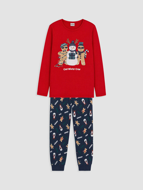 LCW Kids Kırmızı Yılbaşı Temalı Erkek Çocuk Pijama Takım