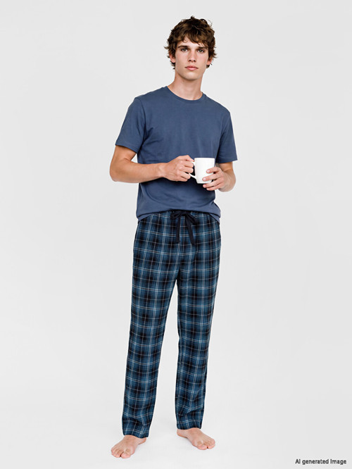 LC WAIKIKI Petrol Regular Fit Ekose Erkek Pijama Altı