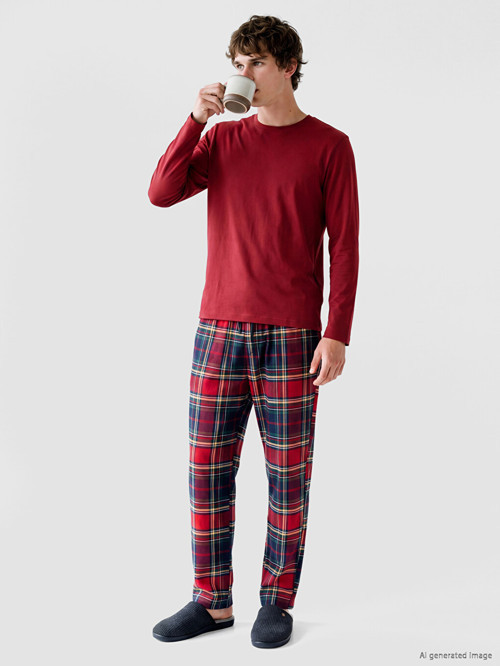 LC WAIKIKI Bordo Regular Fit Ekose Erkek Pijama Alt