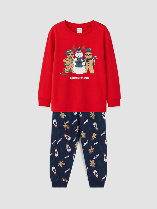 LCW Kids Kırmızı Yılbaşı Temalı Erkek Çocuk Pijama Takımı