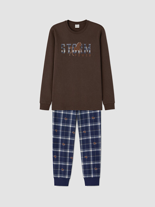 LCW Kids Kahverengi Bisiklet Yaka Erkek Çocuk Pijama Takım
