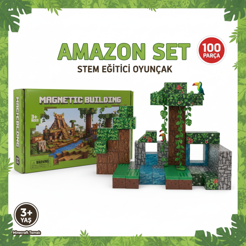 Amazon Temalı Manyetik Blok Seti – 100 Parça