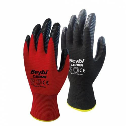 Nitril Poly Pnzebra 10 Beden Kırmızı Siyah Eldiven 12li Paket EN388 (3131X) (KDO)
