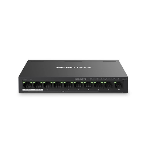 Mercusys MS110P 8 Port 10-100 Mbps Poe+ 2 Port 10-100 Switch Metal Kasa (KDO)