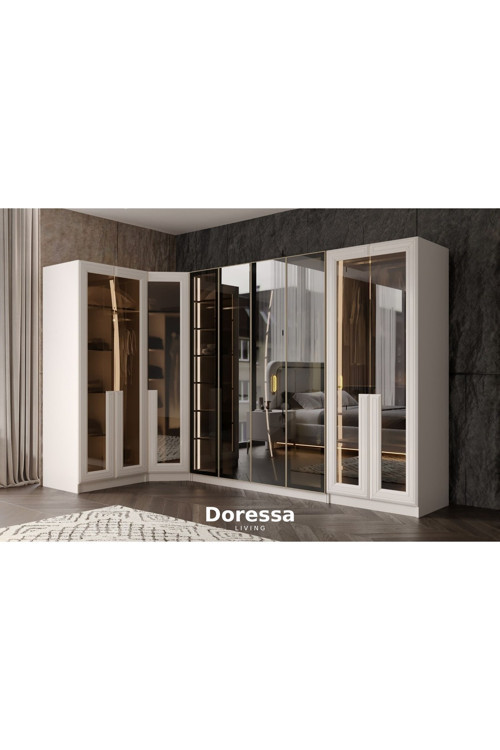 Doressa Home Race 9 Kapılı Reflekte Camlı Köşe Gardırop