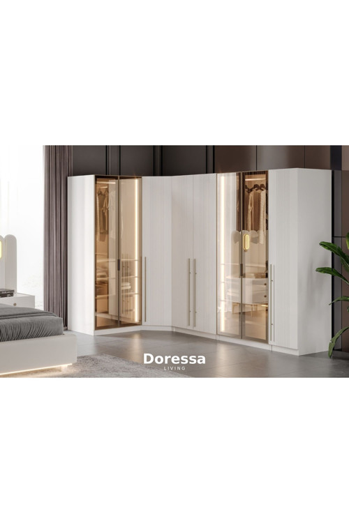 Doressa Home Yetna 8 Kapılı Reflekte Camlı Köşe Gardırop