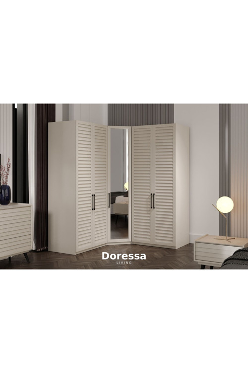 Doressa Home Rent Beige 5 Kapılı Köşe Gardırop