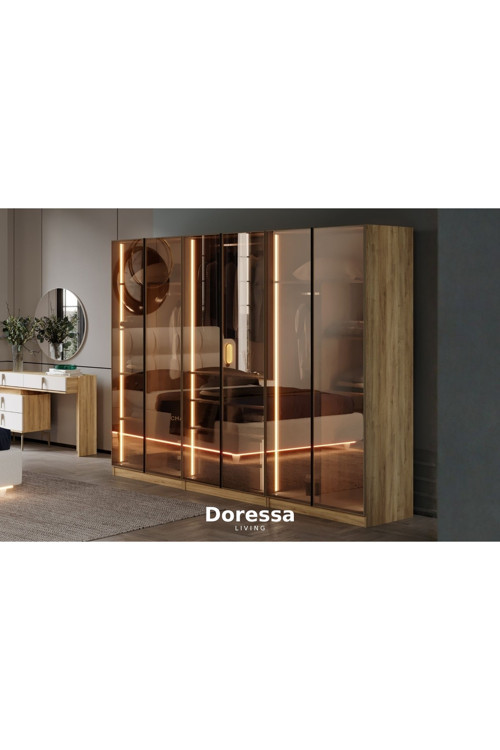 Bend Walnut 6 Kapılı Reflekte Camlı Gardırop