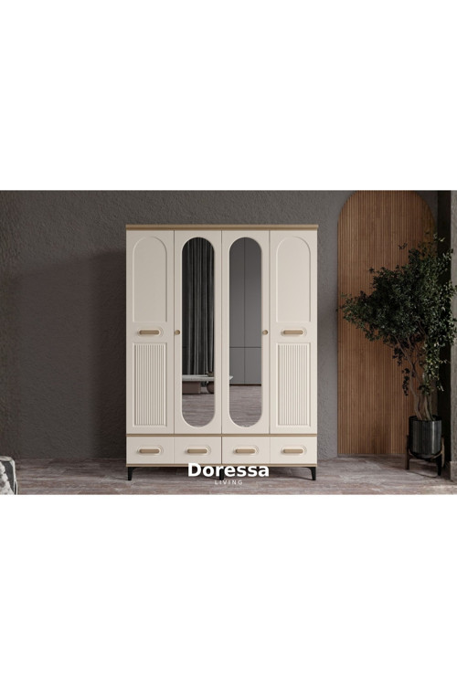 Hima Walnut 4 Kapılı Aynalı Gardırop