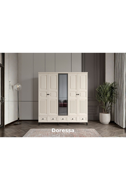 Doressa Home Merz Moon 5 Kapılı Camlı Gardırop