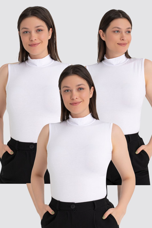 Kadın Balıkçı Yaka Kolsuz Body 3'lü Paket
