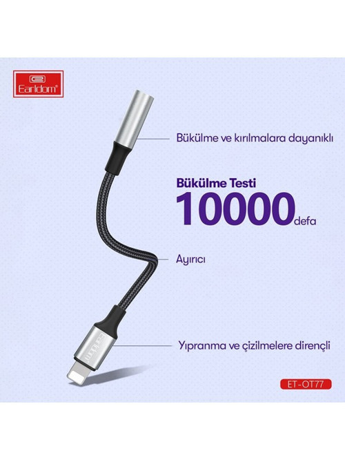 OT77 Type‑C‑to‑AUX Adaptör – Tak‑Çalıştır Kulaklık Dönüştürücü, 3.5 mm Ses Jack