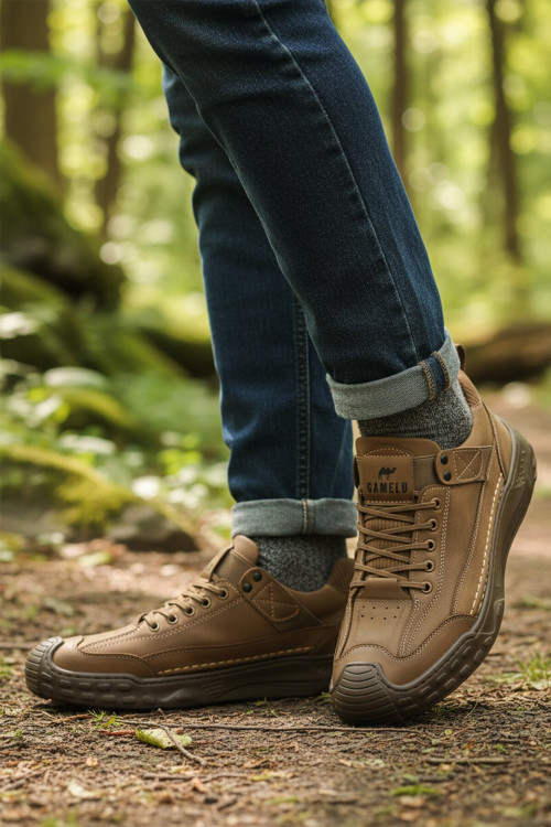 Bej Hakiki Deri Erkek Casual Outdoor Trekking Yürüyüş Ayakkabı Season