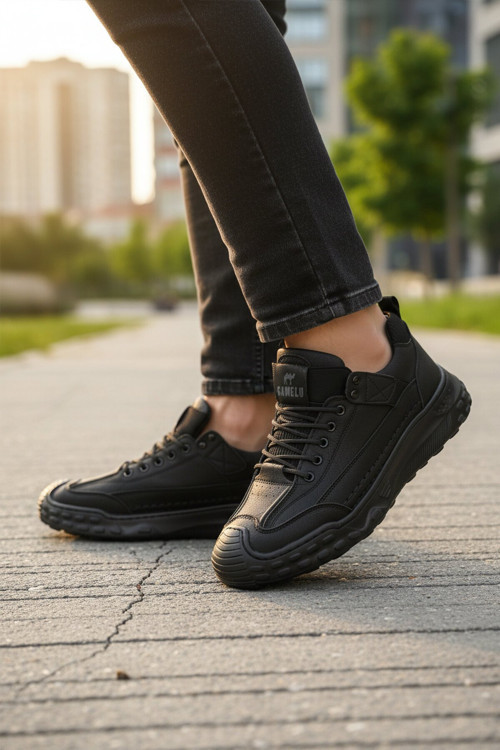 Siyah Hakiki Deri Erkek Casual Outdoor Trekking Yürüyüş Ayakkabı Season