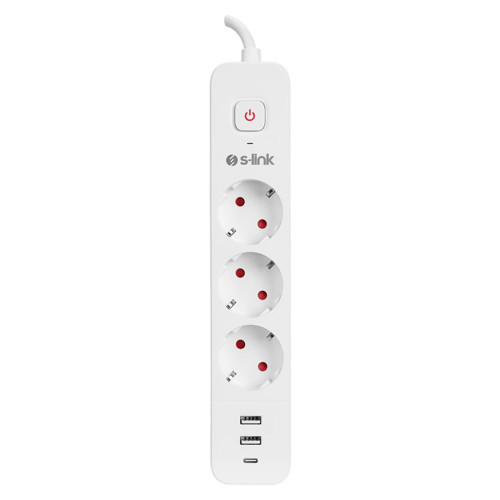 S-lınk Spg03tc, 3 Soket, Akım Korumalı Priz, 1x Type-c, 2xusb 5v 4a, 1.5mt %100 Bakır 1mm Kablo, 750