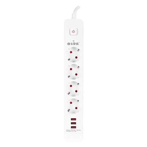 S-lınk Spg403u, 4 Soket, Akım Korumalı Priz, 3xusb 5v 2.4a, 1.5mt %100 Bakır 1.5mm Kablo, 750 Joule