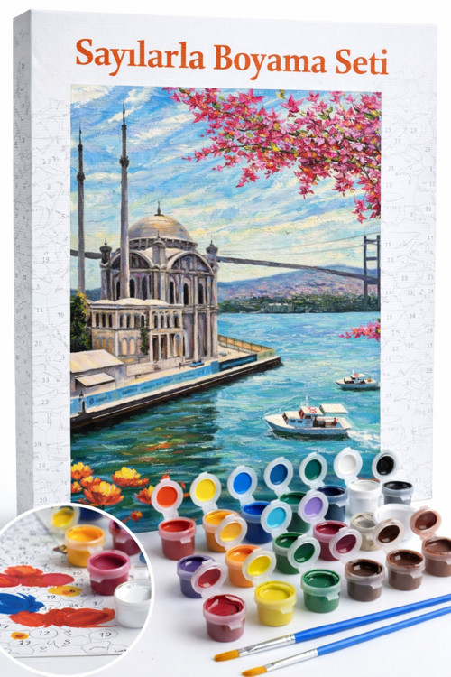 Sayılarla Boyama Çerçeveli Hobi Seti Numaralı Tuval Fırça Boya Dahil Kasnak BOĞAZ 40X50
